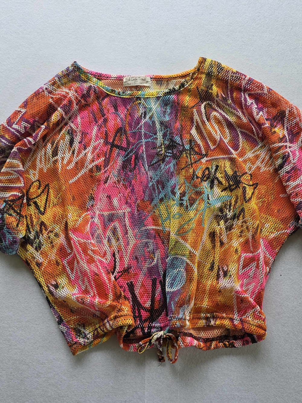 Women's Multicolor Graffiti Mesh Crop Top